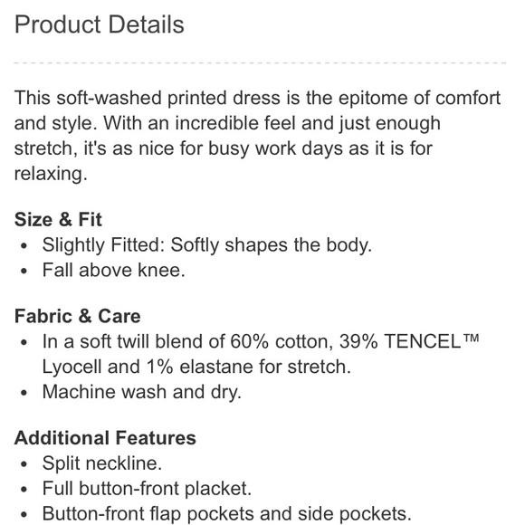 L L Bean cotton / Tencel shirt dress, size S - Picture 4 of 5